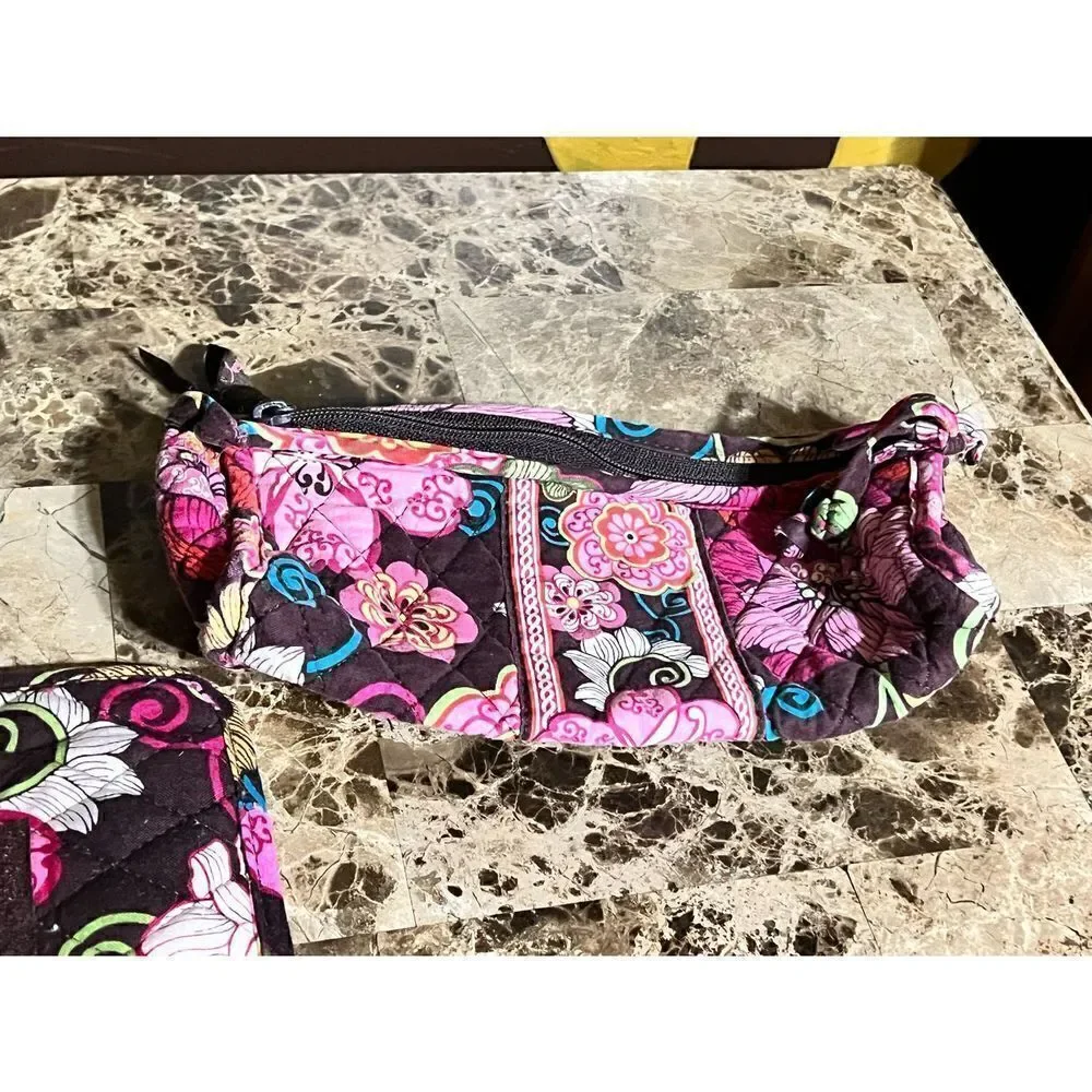 Vera Bradley Matching Wallet and Make up Bag, Cosmetic Pouch Brown Floral Print - Picture 5 of 5